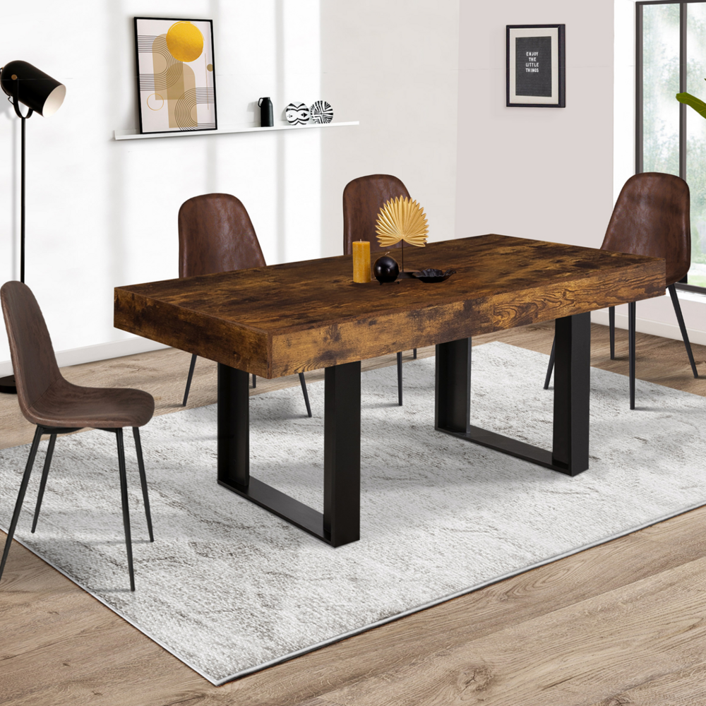 Table à manger rectangle phoenix 6 personnes bois effet vieilli et noir 160 cm