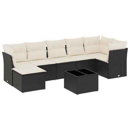 Salon de jardin 8 pcs avec coussins noir résine tressée