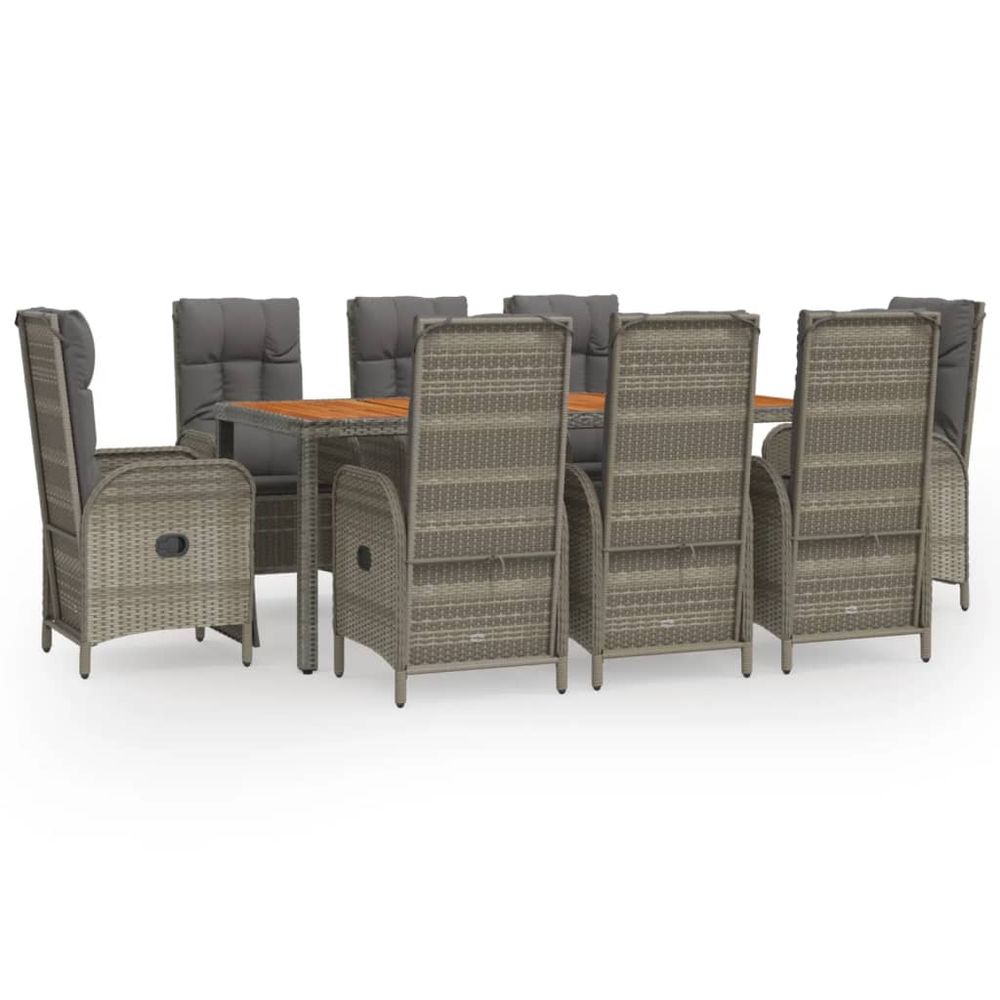 Ensemble à manger de jardin 9 pcs coussins gris résine tressée