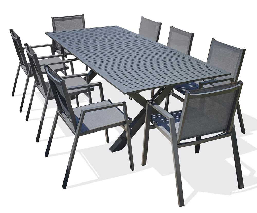 Ensemble repas floride 8 places en aluminium anthracite