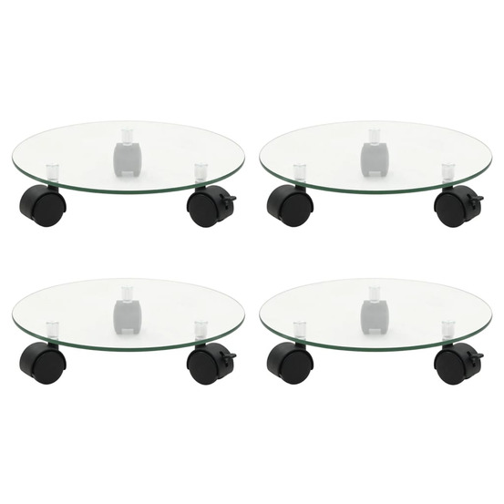 Supports roulants à plantes 4 pcs 28 cm verre trempé rond