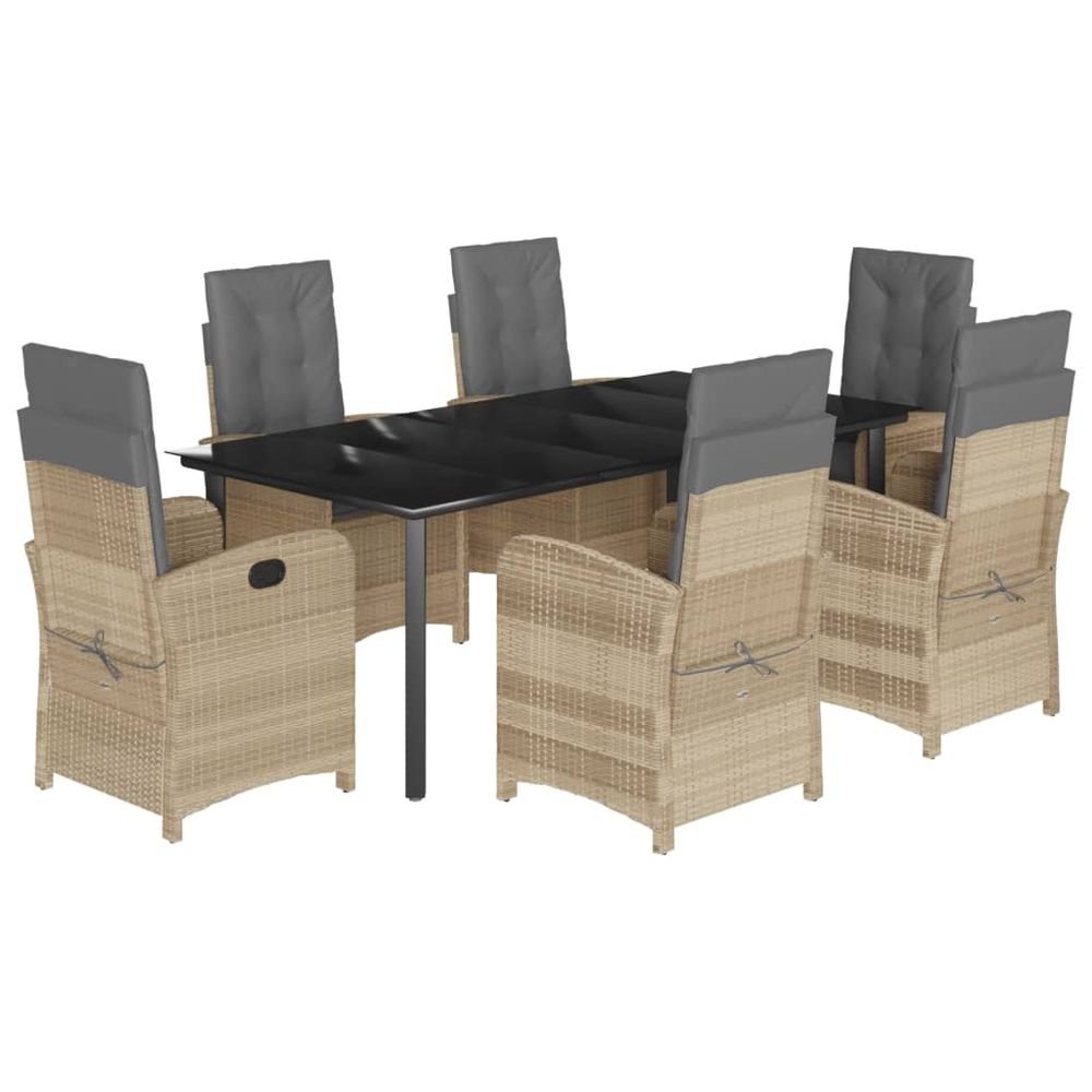 Ensemble à manger de jardin coussins 7 pcs mélange beige rotin