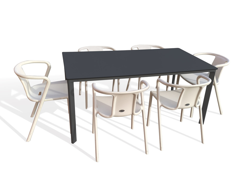 Ensemble repas meet 6 places en aluminium et peinture epoxy anthracite