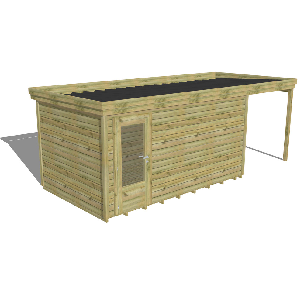 Abri de jardin bois pin traité autoclave 27mm - 6,34x2,64m / 17m2 - bac acier - plancher bois