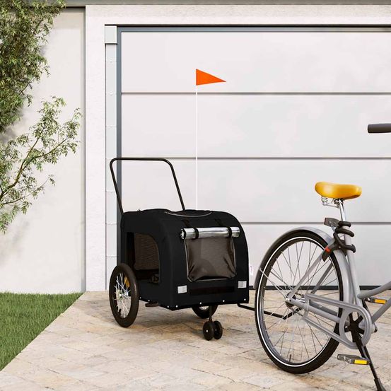 Remorque vélo pour chien pliable et sécurisée avec cadre acier noir