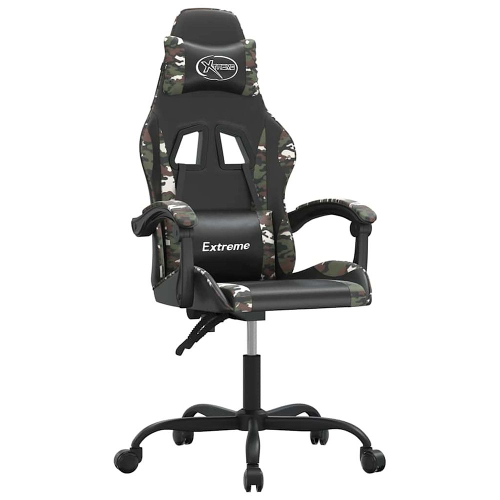 Chaise de jeu pivotante noir et camouflage similicuir
