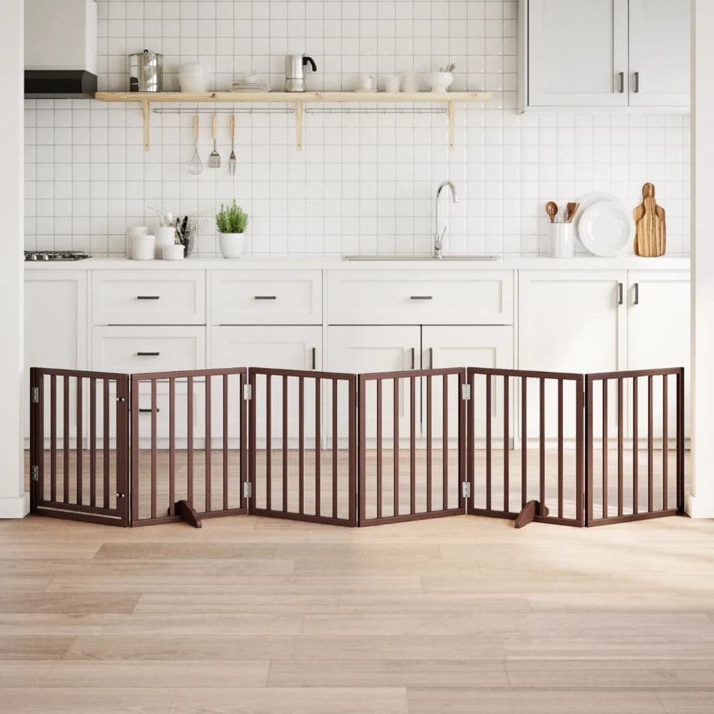 Parc pour chien 6 panneaux bois modulable avec porte intérieur marron 300x60 cm
