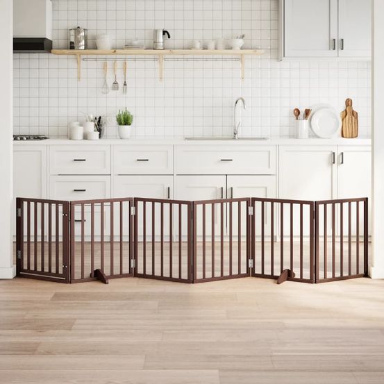 Parc pour chien 6 panneaux bois modulable avec porte intérieur marron 300x60 cm