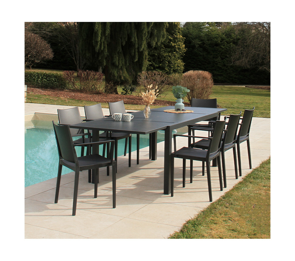 Ensemble table et chaises de jardin - 8 places - gris - guetharos