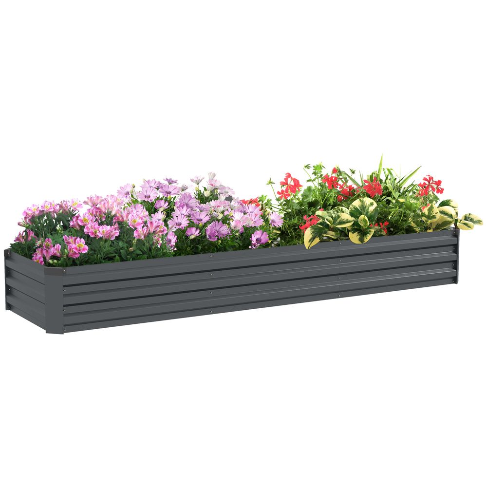 Grand carré potager rectangulaire acier galvanisé fond ouvert 240x60x30 cm gris foncé