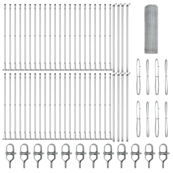 Clôture avec poteaux argent 0,4 x 100 m acier recouvert de pvc