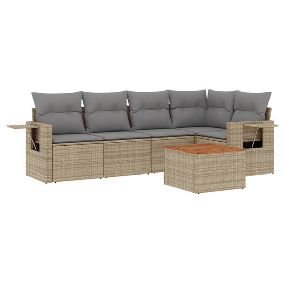 Salon de jardin avec coussins 6 pcs beige résine tressée