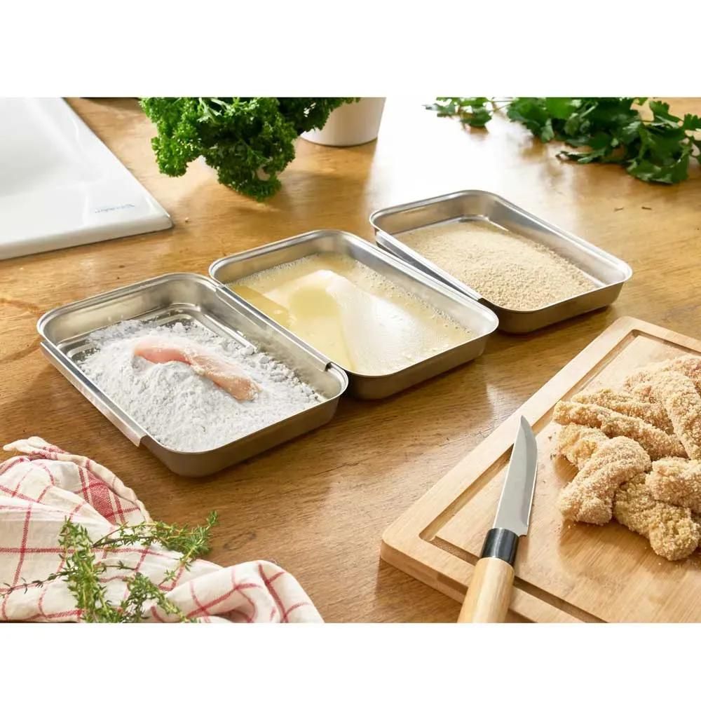 Ensemble pour paner inox 430 - 20,5x15,5x3cm empilable