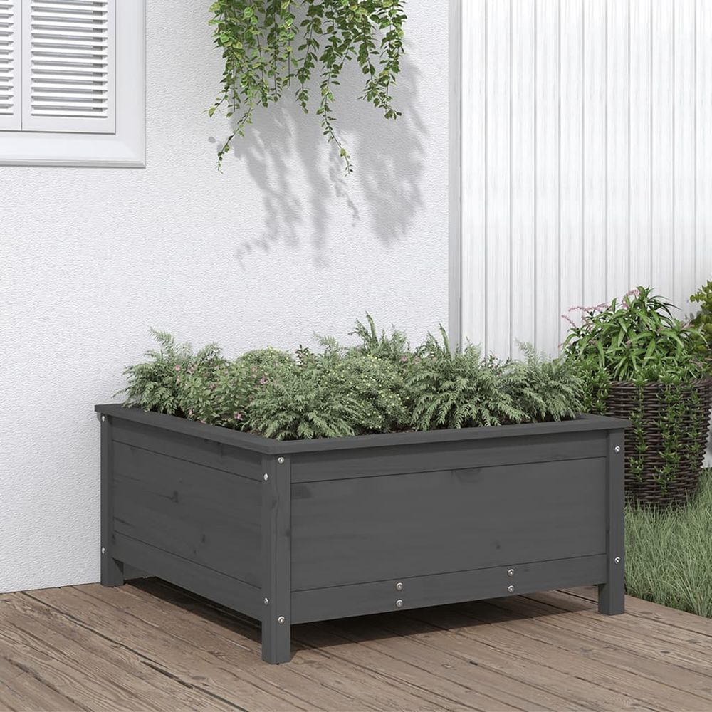Jardinière carrée en bois de pin pour extérieur jardin gris 82x82cm