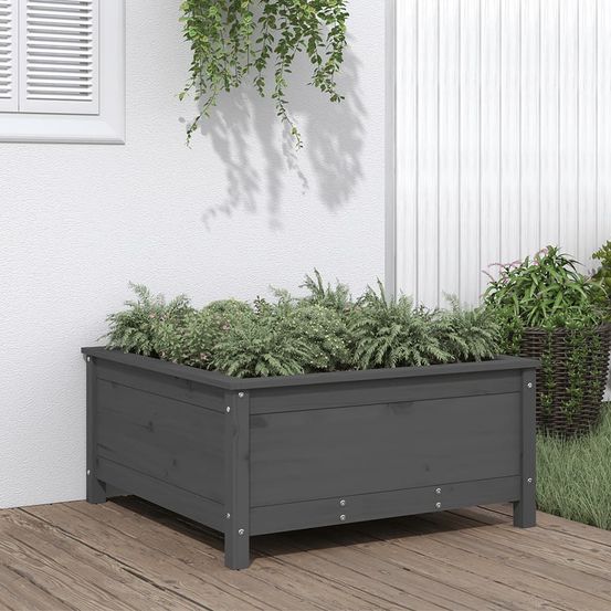 Jardinière carrée en bois de pin pour extérieur jardin gris 82x82cm