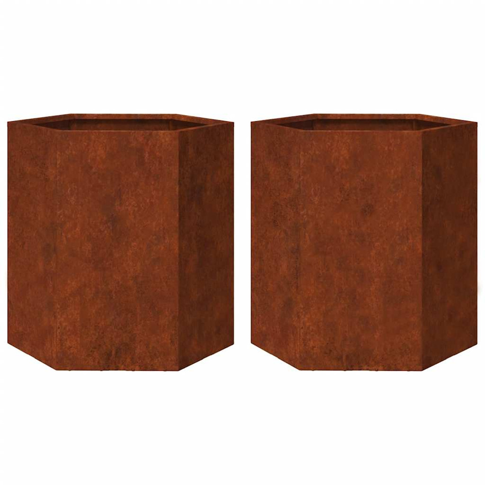 Jardinière d'extérieurs 2 pcs hexagone 46x40x45 cm acier patinable