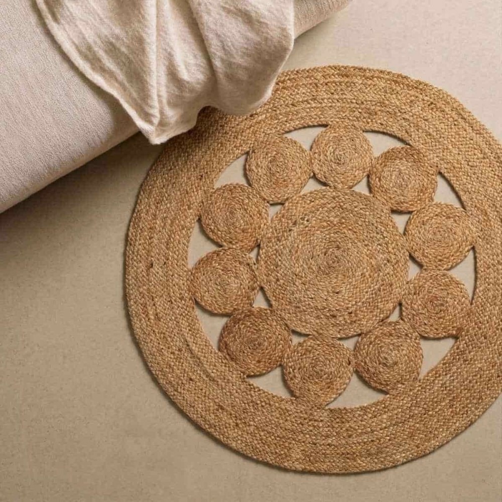Tapis en jute rond forme fleur 80cm