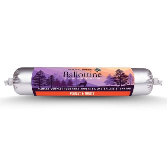 Ballottine fraîche à la truite – saucisse naturelle, repas humide complet pour chat et chaton – 12 x 100 g