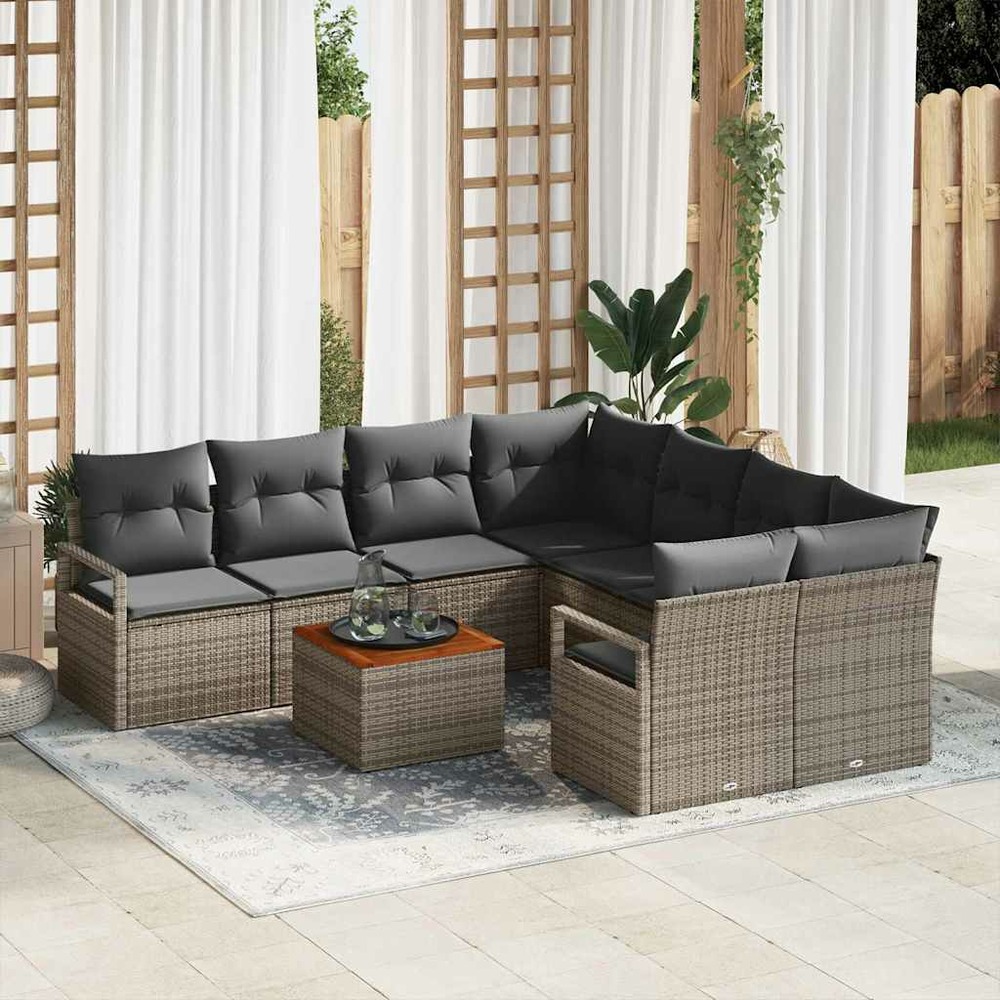 Ensemble de canapé de jardin avec coussin 9 pcs gris polyrotin
