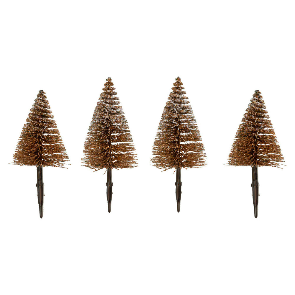 Déco de sapin lot de 4 petits sapins marrons enneigés sur pince