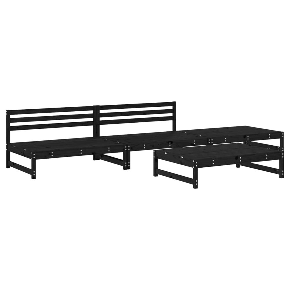 Salon de jardin 4 pcs noir bois massif de pin