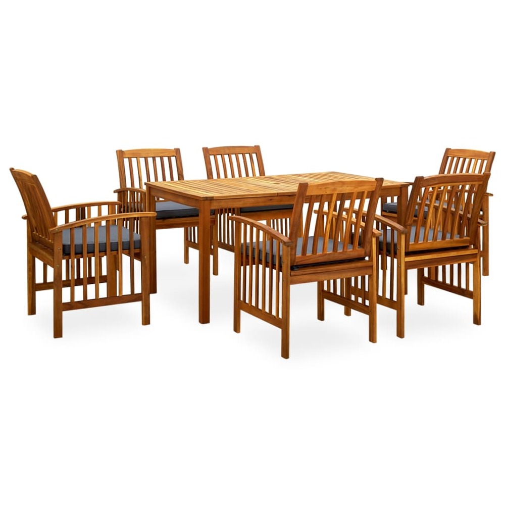 Mobilier à dîner de jardin 7 pièces avec coussins acacia solide