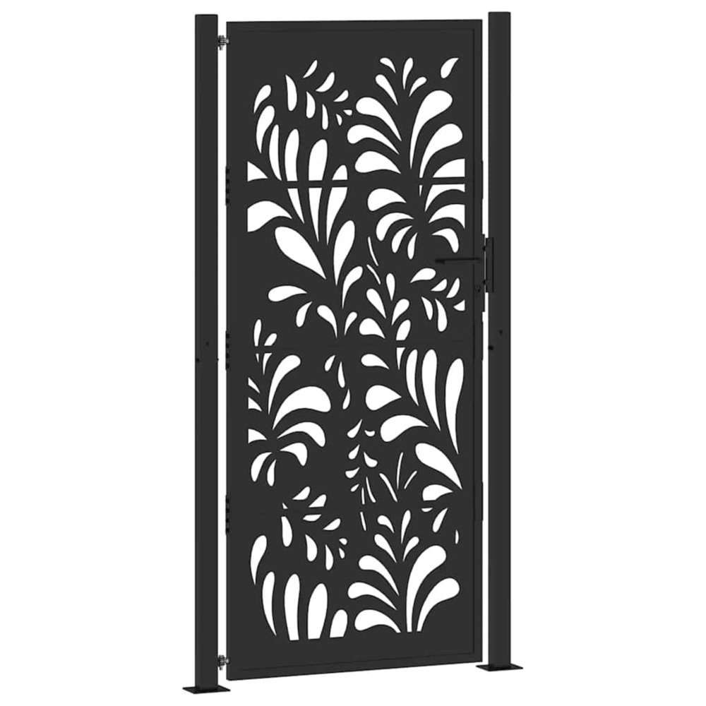 Portail de jardin noir 100x200 cm en acier avec design ondulé