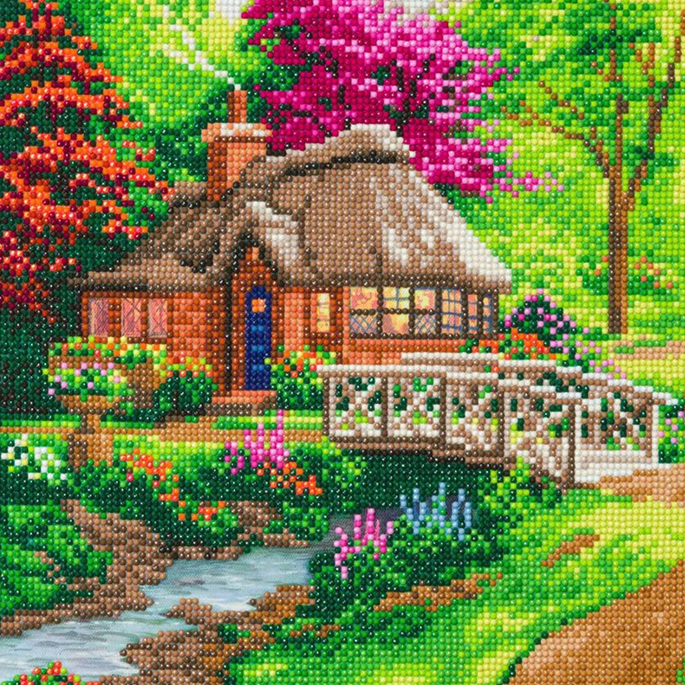Tableau crystal art à diamanter - cottage - 30 x 30 cm