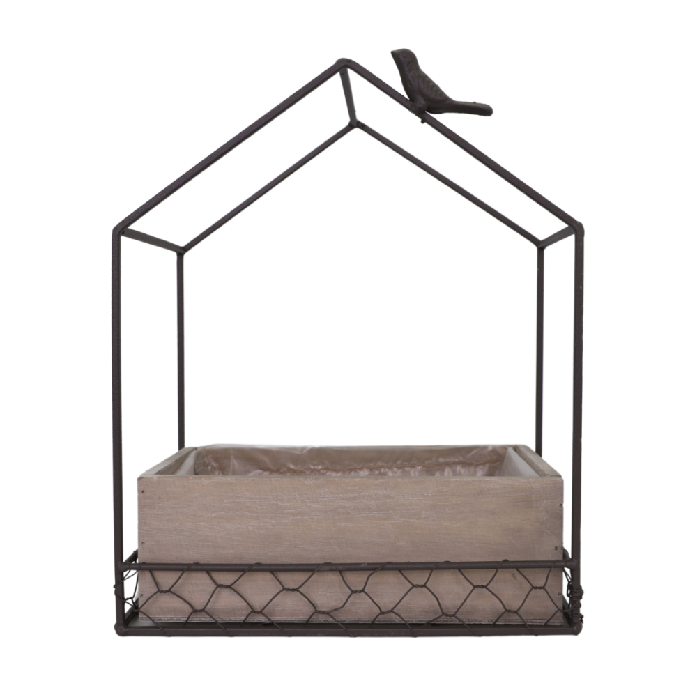 Jardinière extérieure pot fleurs jardin bois métal marron 25x14x30cm