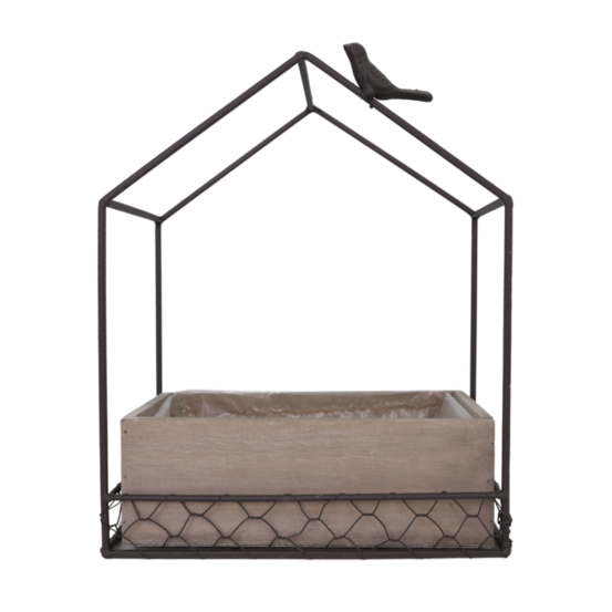 Jardinière extérieure pot fleurs jardin bois métal marron 25x14x30cm