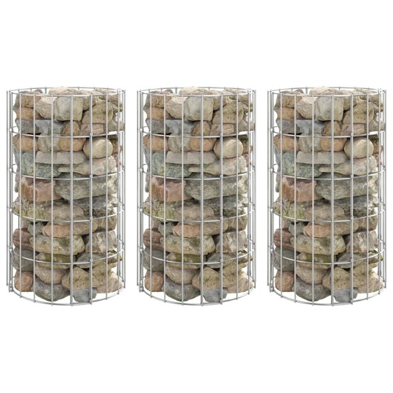 Lit surélevé à gabion circulaire 3 pcs acier galvanisé ø30x50cm