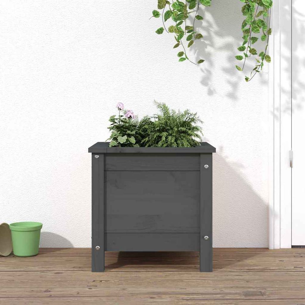 Jardinière carrée 40cm bois de pin massif pour plantes et fleurs gris