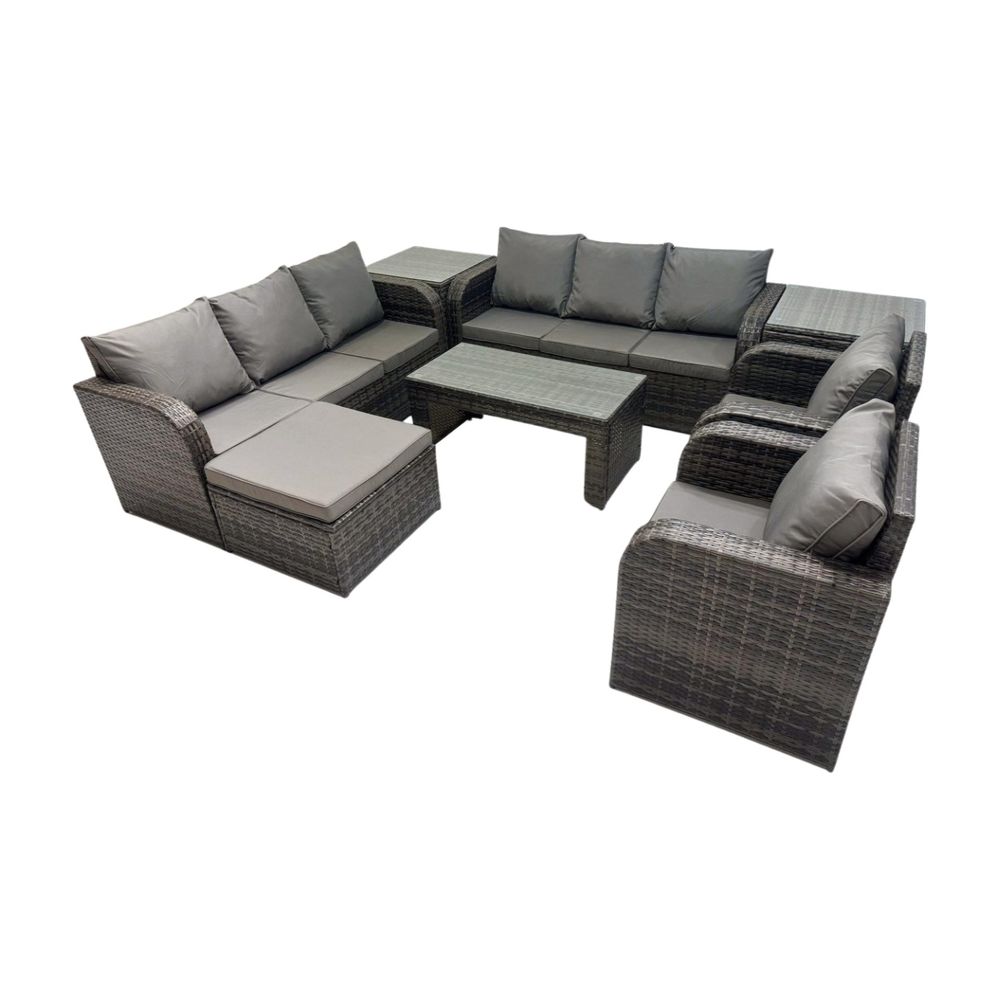 9 places ensembles de salon de jardin avec 2 chaise inclinables table basse 2 tables d'appoint grand tabouret gris foncé mixte