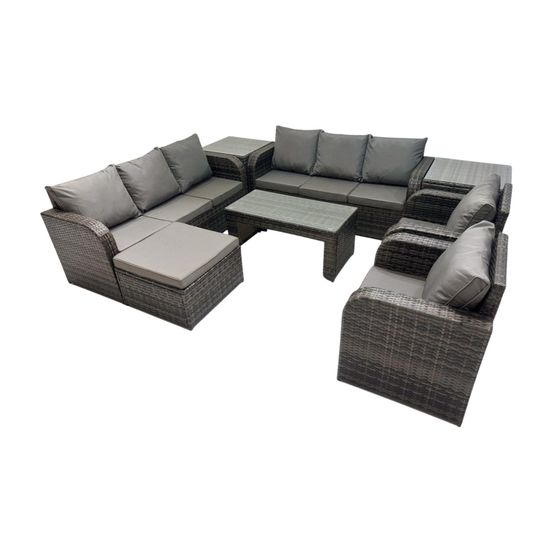9 places ensembles de salon de jardin avec 2 chaise inclinables table basse 2 tables d'appoint grand tabouret gris foncé mixte