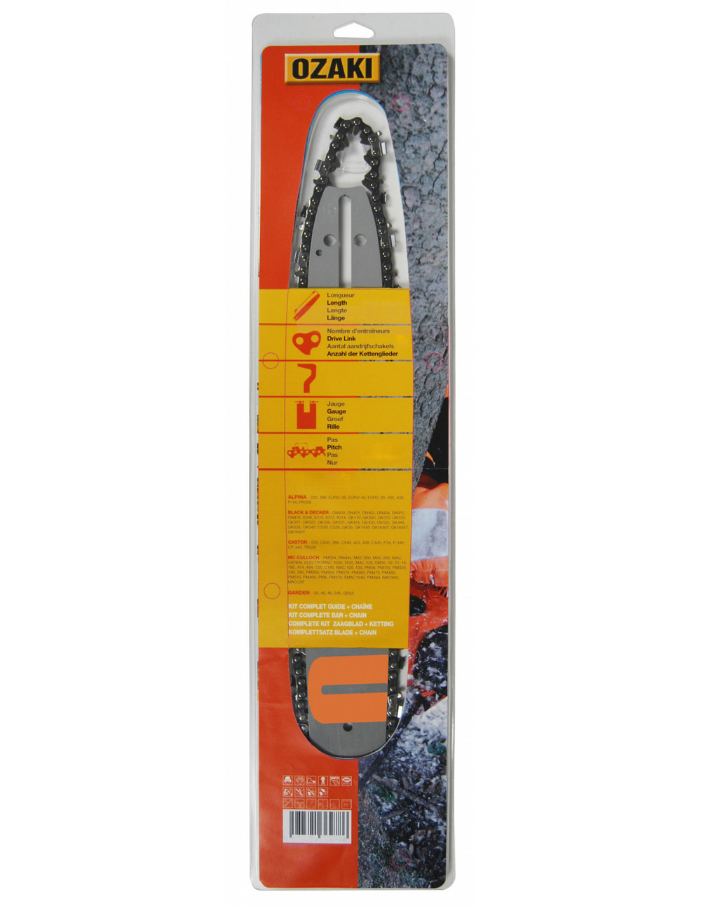 Guide ozaki 45cm montage x + chaîne 3/8'' 063 (16mm) 66 entraîneurs ( e66 )