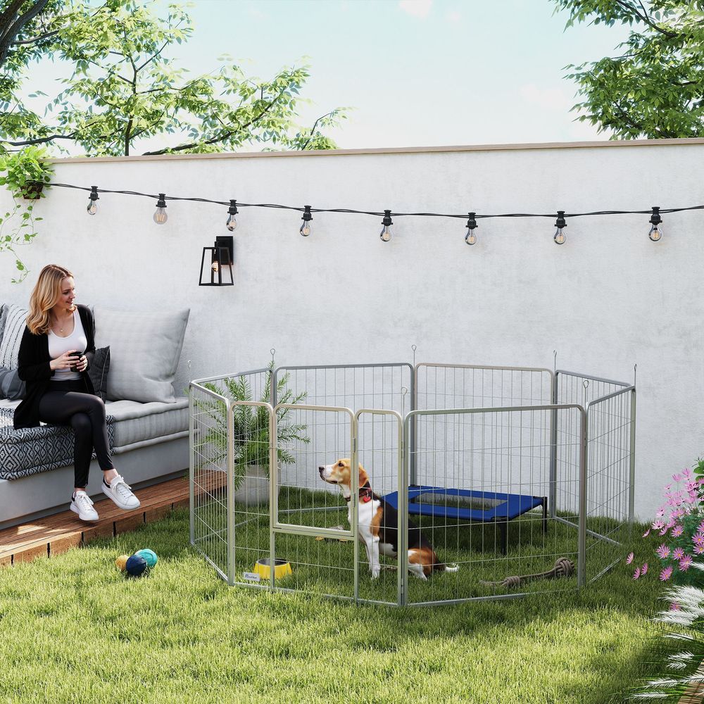 Parc enclos chiot acier argent modulable intérieur extérieur 8 panneaux - comfortxl pet living