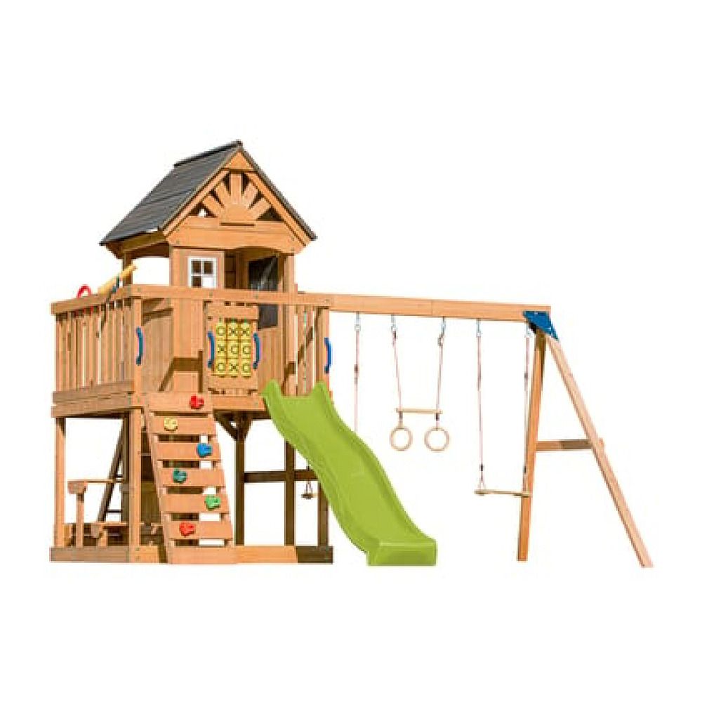 Tour jack plateforme 2 balançoires table toboggan vert citron