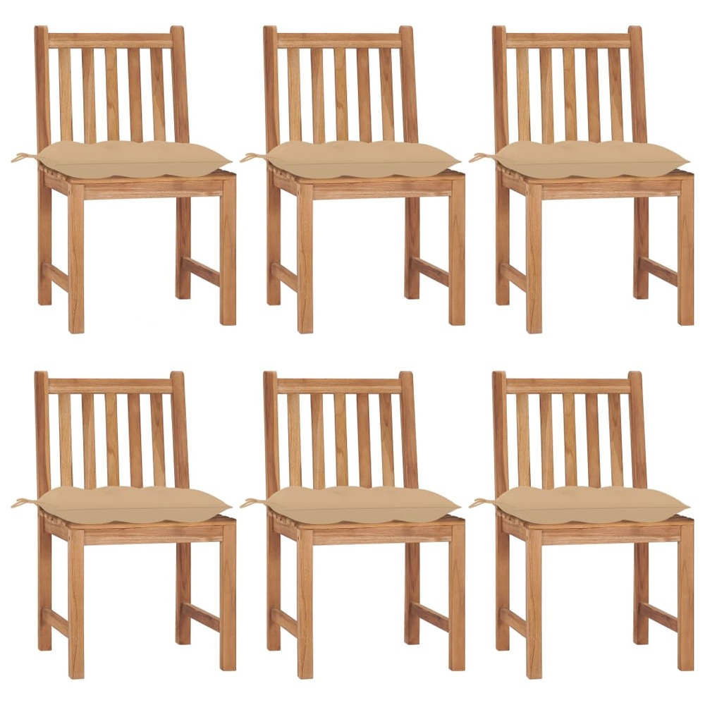 Chaises de jardin 6 pcs avec coussins bois de teck massif