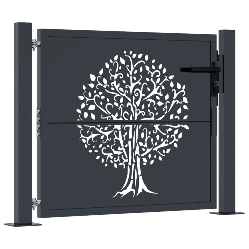 Portail de jardin anthracite 100x75 cm acier conception d'arbre