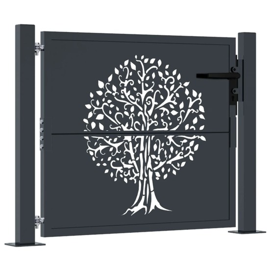 Portail de jardin anthracite 100x75 cm acier conception d'arbre