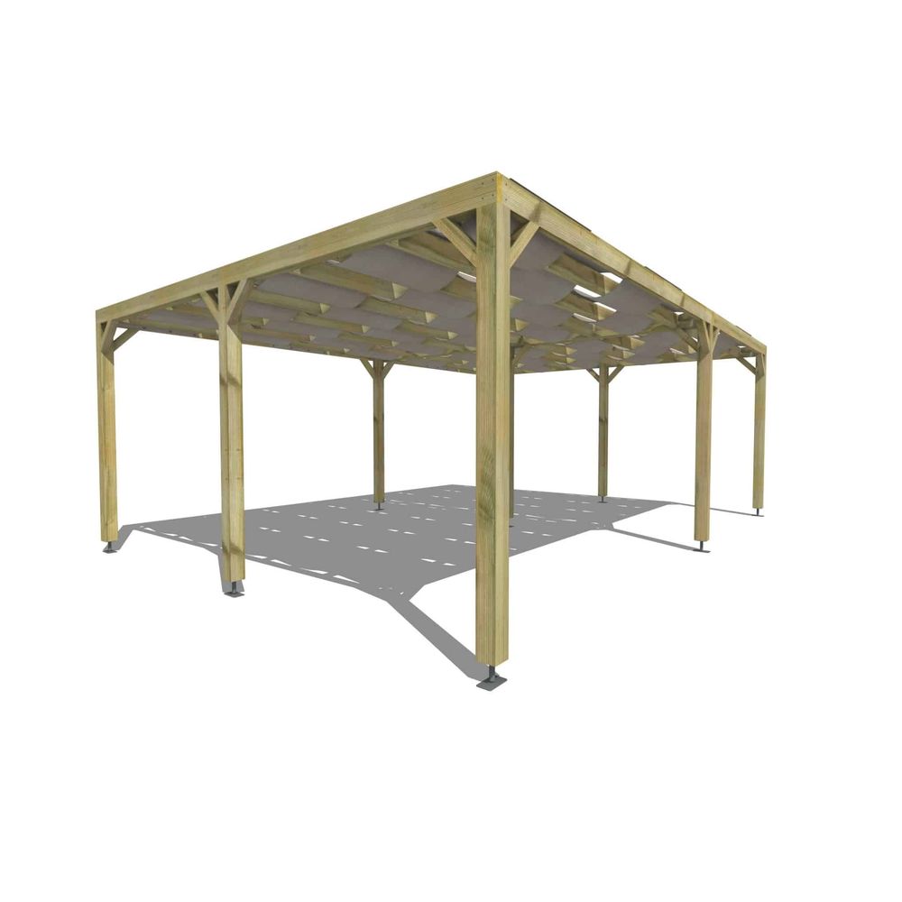 Pergola bois • 7m x 5m • indépendante • sens largeur • voilage semi-transparent inclus • livraison comprise