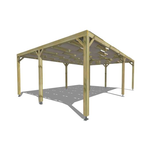 Pergola bois • 7m x 5m • indépendante • sens largeur • voilage semi-transparent inclus • livraison comprise