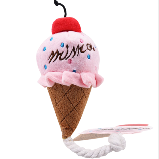 Jouets pour chiens en forme de hamburger, de frites, de glace, d'écrevisses, de bouteille de lait et de bonbons