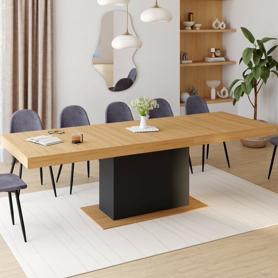 Table à manger extensible rectangle eden 8-12 personnes bois et noir 200-250 cm