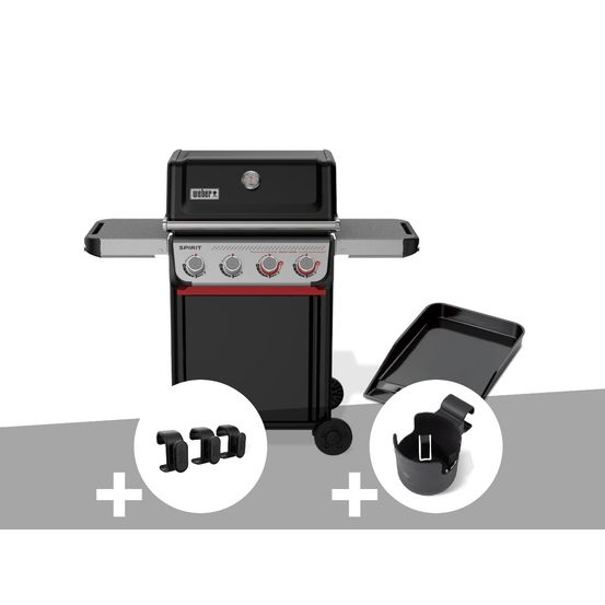 Barbecue à gaz spirit e-425 mix plancha émaillée + crochets pour accessoires +