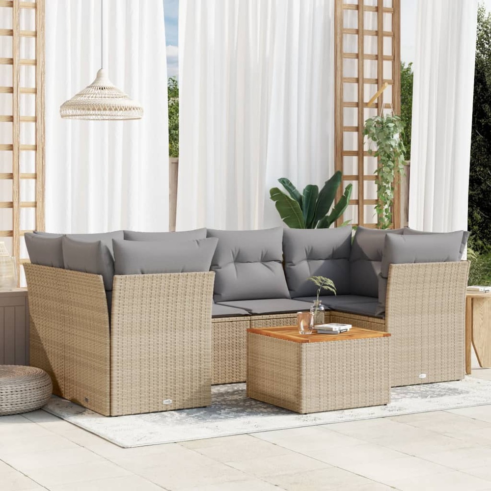 Salon de jardin avec coussins 7pcs mélange beige résine tressée