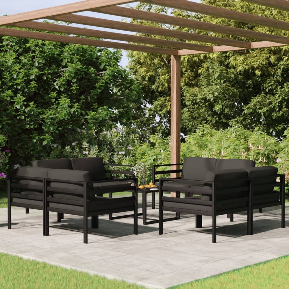Salon de jardin 9 pcs avec coussins aluminium anthracite