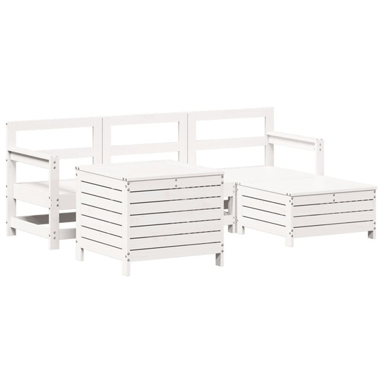 Salon de jardin 5 pcs blanc bois massif de pin