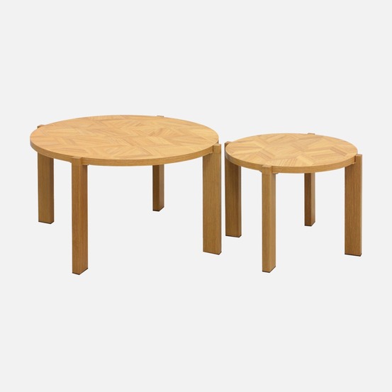 Lot de 2 tables basses gigognes rondes plateau effet chevrons ø70cm / ø50cm - zala