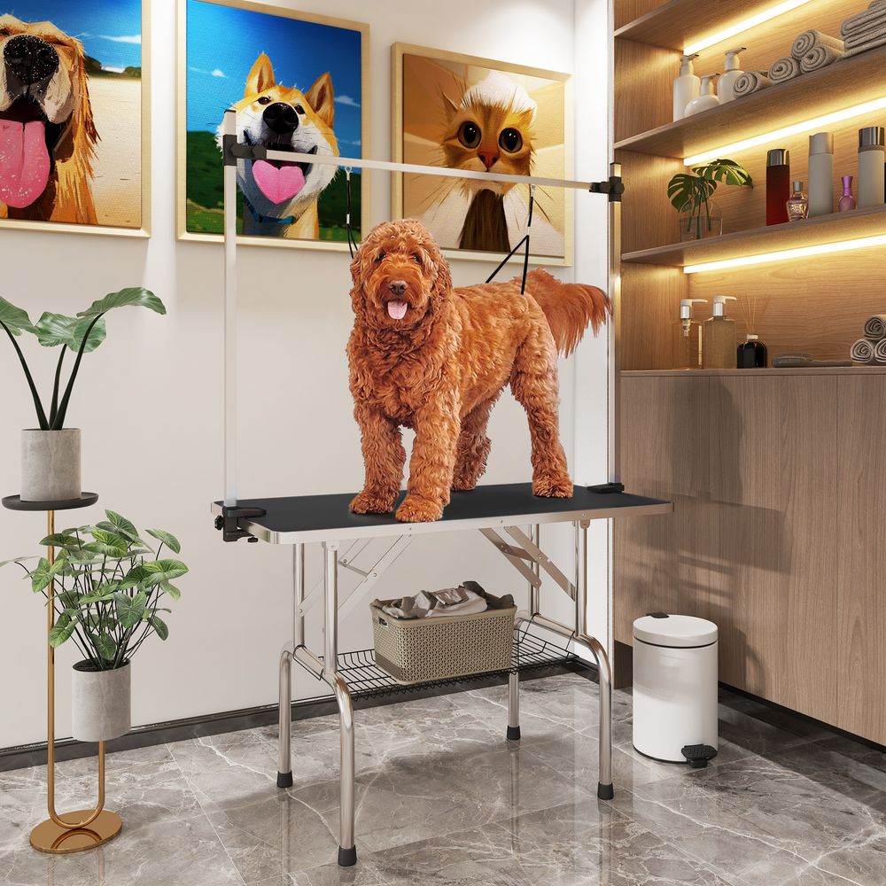Table toilettage chien pliable réglable surface antidérapante panier 107x60cm noir - comfortxl pet living